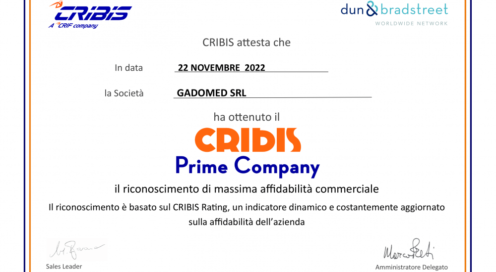 Riconoscimento CRIBIS Prime Company